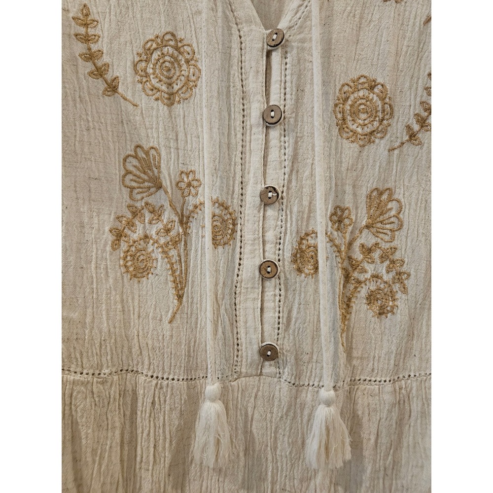 Cato Women Boho Peasant Blouse Beige Embroidered Gauze Linen Blend Plus 22/24W - Picture 3 of 11